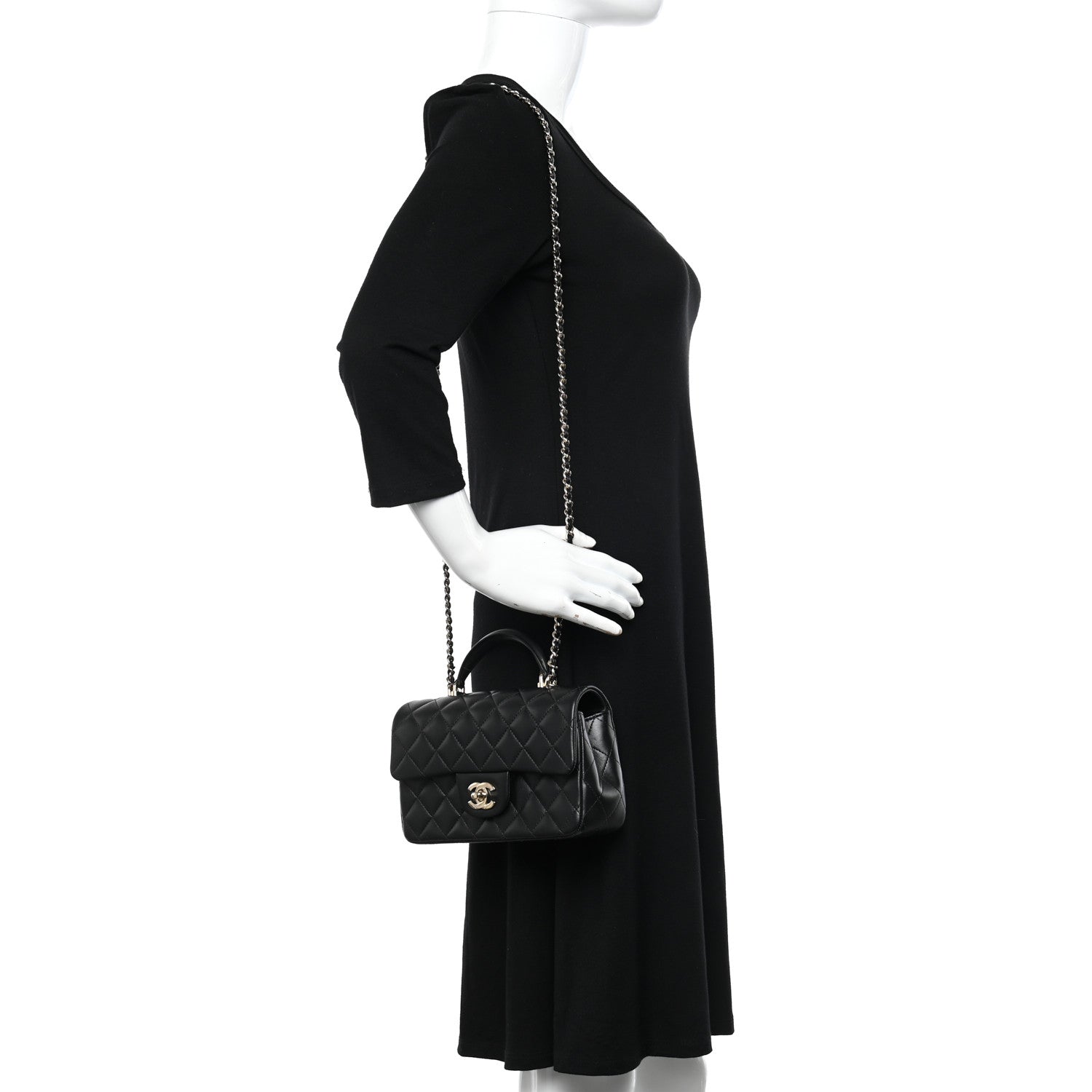 Chanel Lambskin Quilted Mini Top Handle Rectangular Flap Black 2 of 11