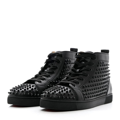 Christian Louboutin Calfskin Mens Louis Spikes Flat Sneakers 44.5 Black 3 of 14