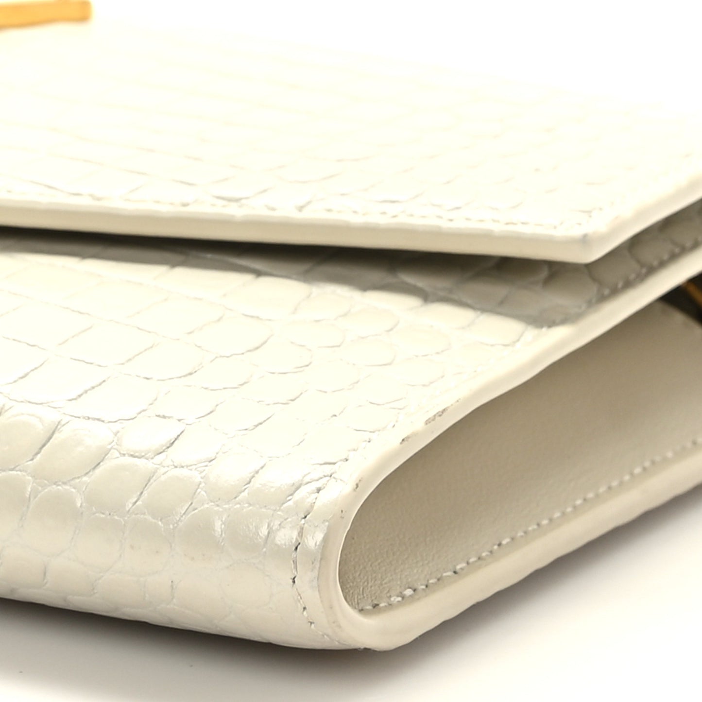 Calfskin Crocodile Embossed Monogram Uptown Chain Wallet Crema Soft