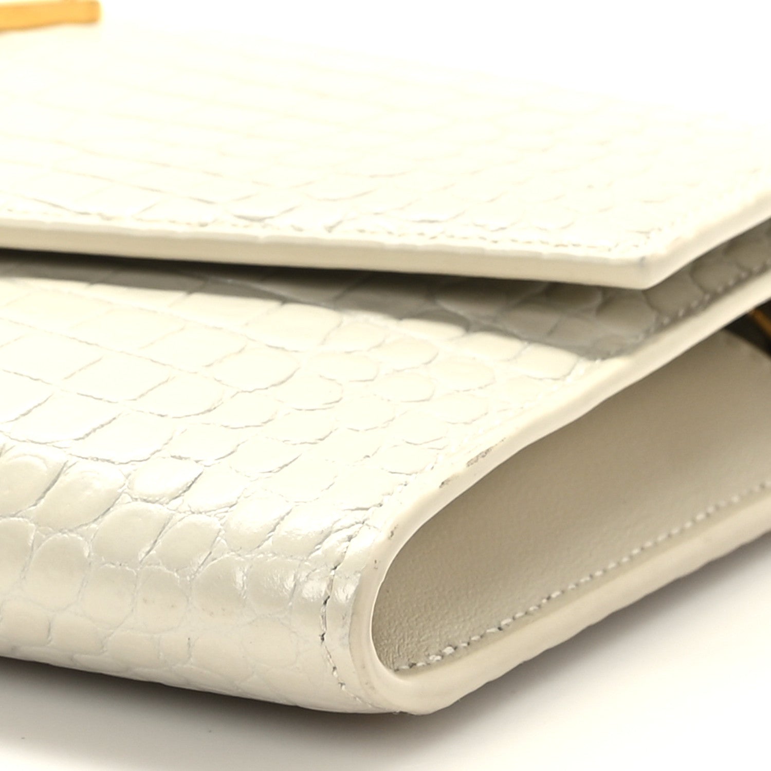 Saint Laurent Calfskin Crocodile Embossed Monogram Uptown Chain Wallet Crema Soft 9 of 9