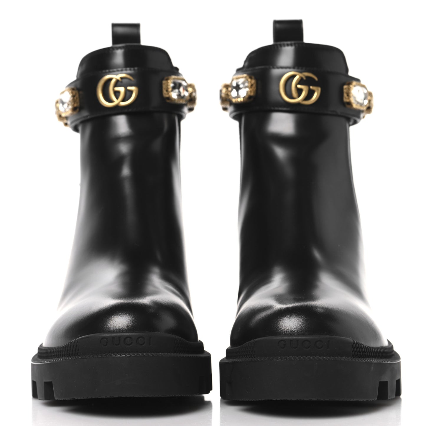 Calfskin Crystal GG Trip Chelsea Ankle Boots 37 Black