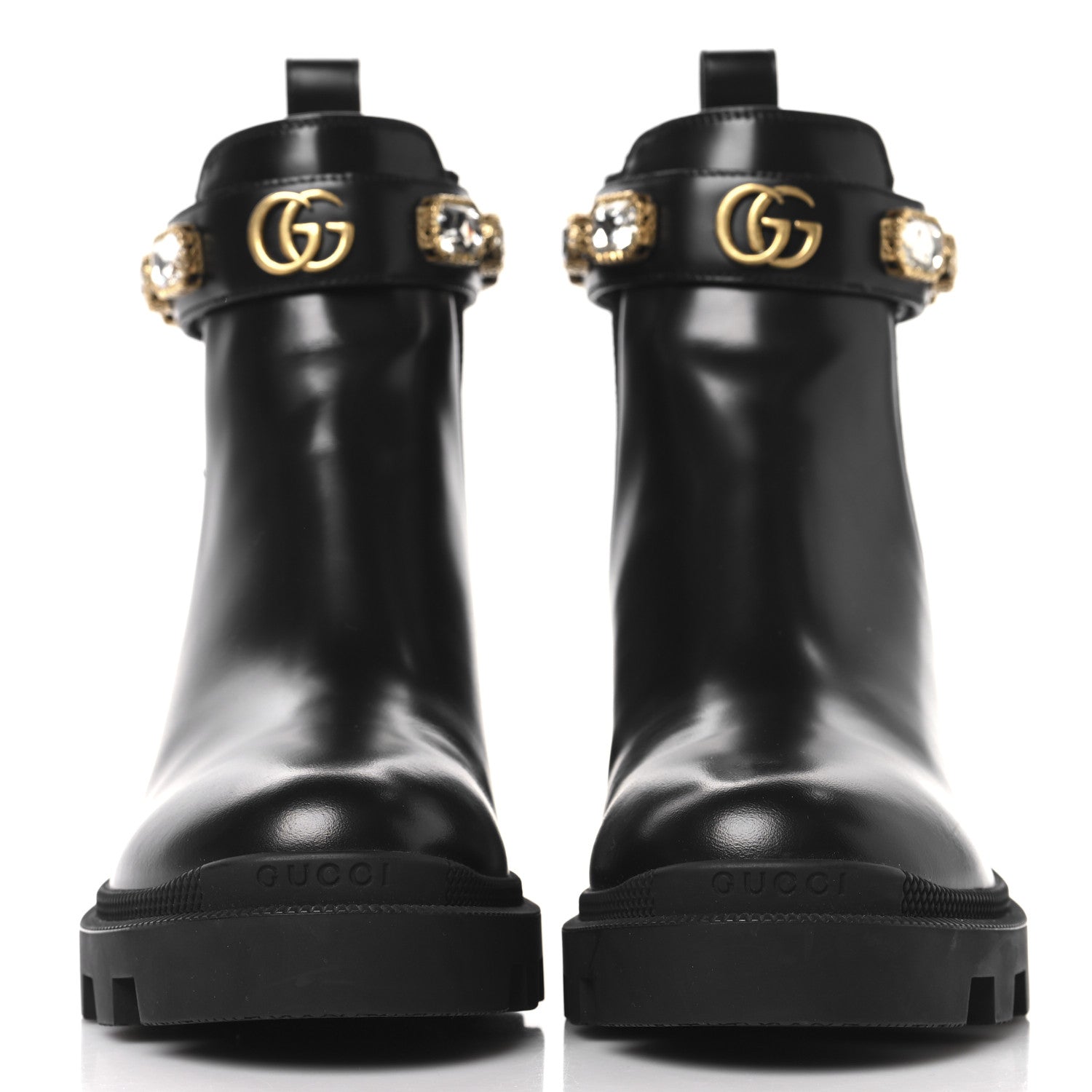 Gucci Calfskin Crystal GG Trip Chelsea Ankle Boots 37 Black 3 of 10