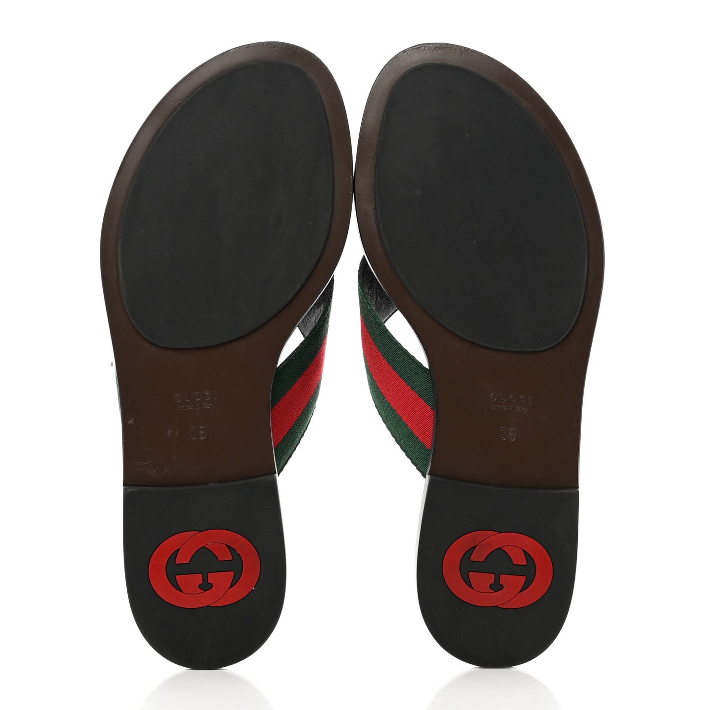 Nylon Calfskin Web GG Monogram Womens Thong Sandals 38 Green Red Cocoa