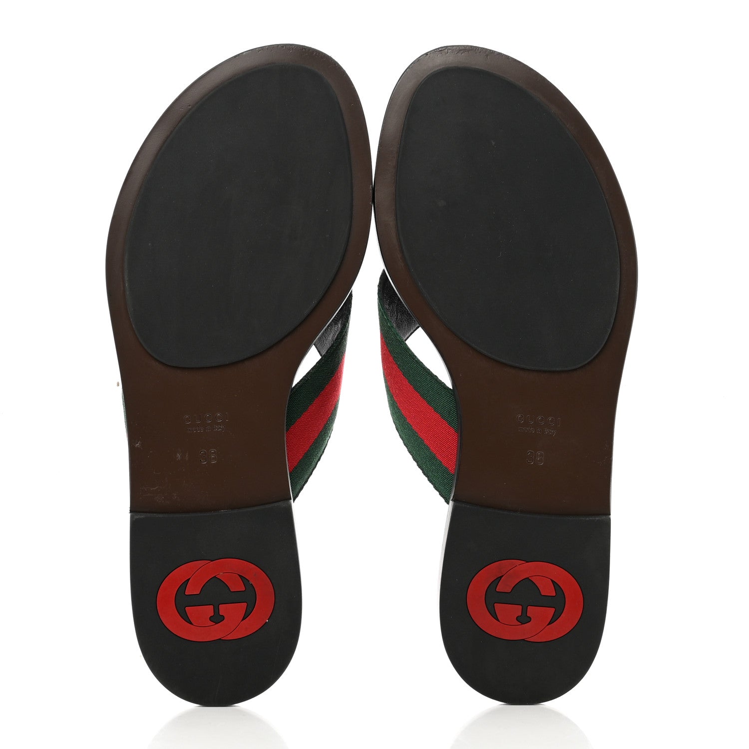 Gucci Nylon Calfskin Web GG Monogram Womens Thong Sandals 38 Green Red Cocoa 5 of 8