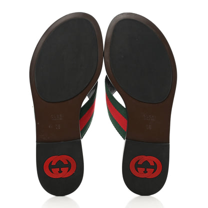 Gucci Nylon Calfskin Web GG Monogram Womens Thong Sandals 38 Green Red Cocoa 5 of 8