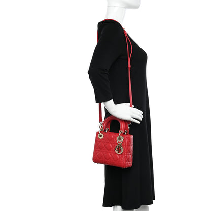 Christian Dior Lambskin Cannage Mini Lady Dior Red 2 of 11