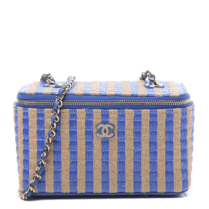 Chanel Raffia Jute Striped Small Vanity Case With Chain Blue Beige 1 of 11