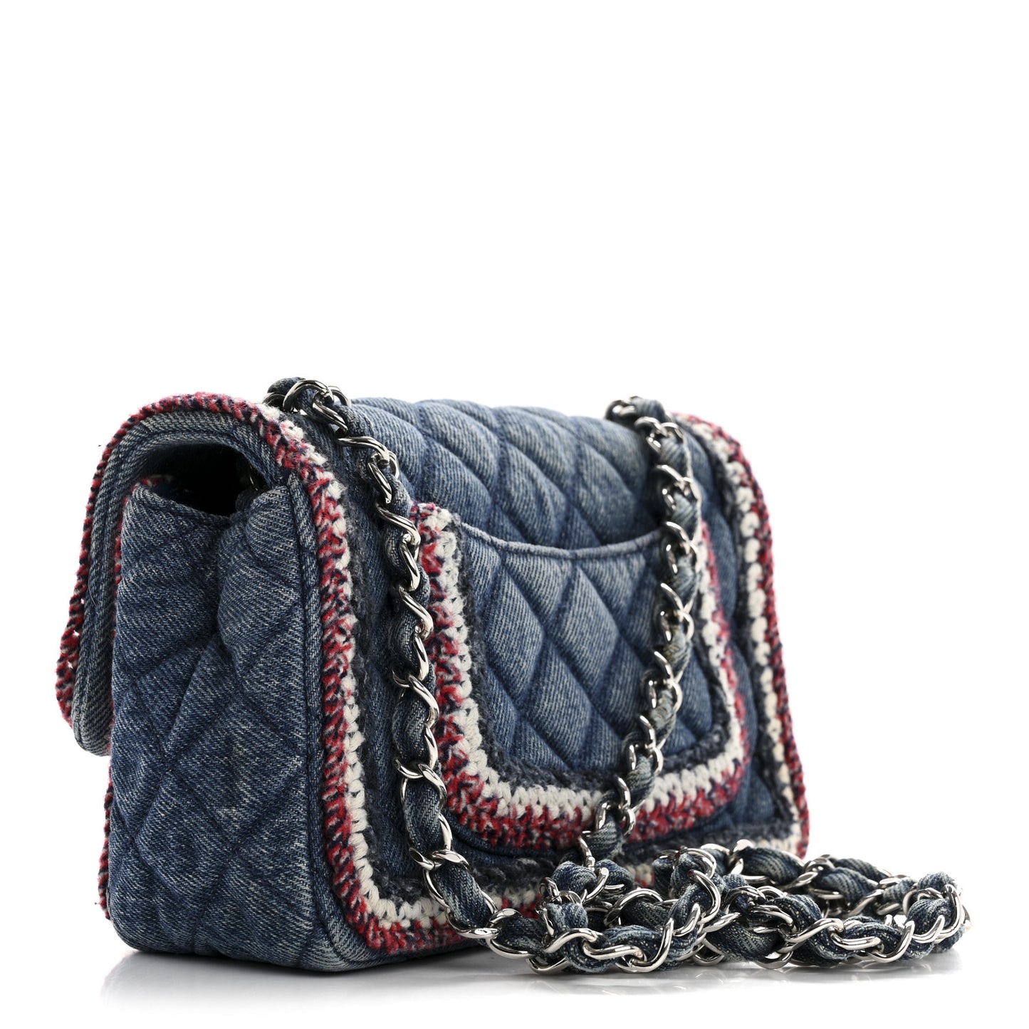 Denim Braided Mini Rectangular Flap Bag Blue