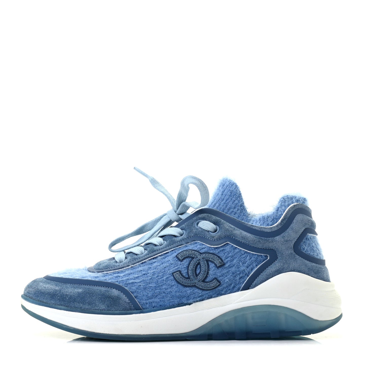 Suede Calfskin Stretch Fabric CC Sneakers 37 Light Blue