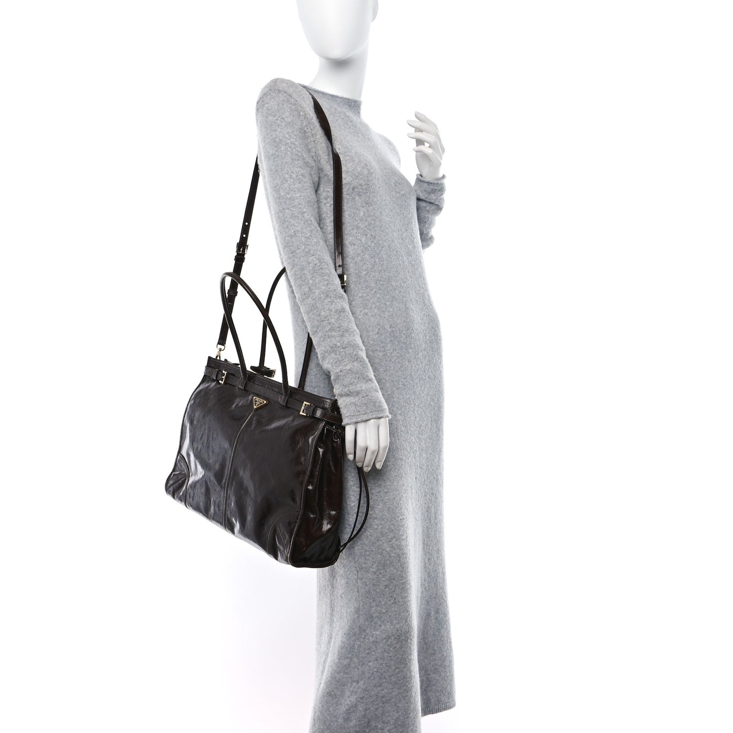 Shiny Nappa Large Bonnie Shoulder Bag Dark Brown