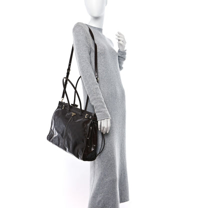 Prada Shiny Nappa Large Bonnie Shoulder Bag Dark Brown 3 of 12