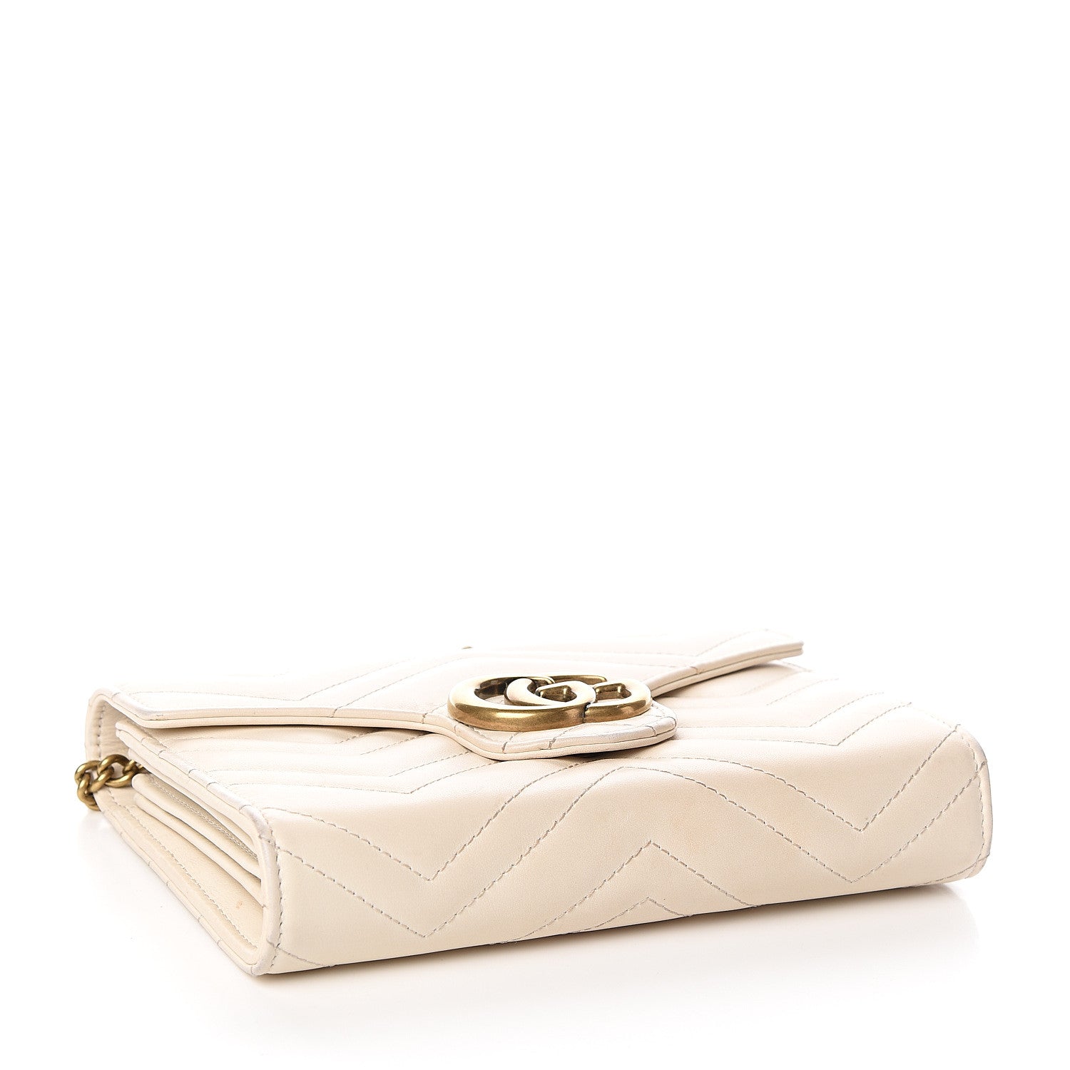 Gucci Calfskin Matelasse GG Marmont Chain Wallet Mystic White 3 of 12