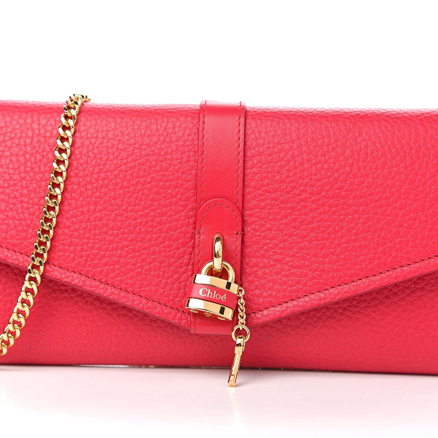 Chloe Shiny Grained Calfskin Aby Wallet on Chain Crimson Pink 8 of 8