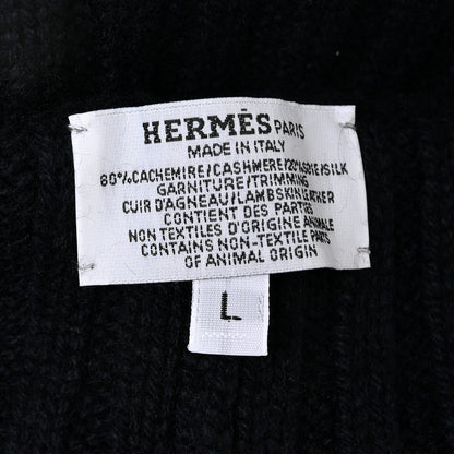 Hermes Cashmere Silk H Torsade Beanie Hat L Navy 5 of 5
