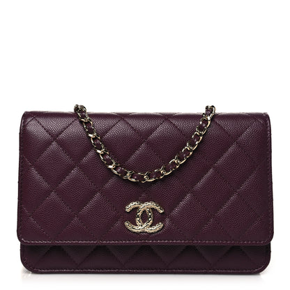 Chanel Caviar Quilted Chain Embossed CC Wallet On Chain WOC Burgundy 1 of 12