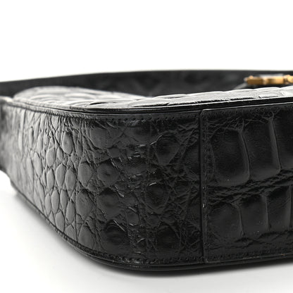 Saint Laurent Calfskin Crocodile Embossed Le 5 A 7 Hobo Black 7 of 9
