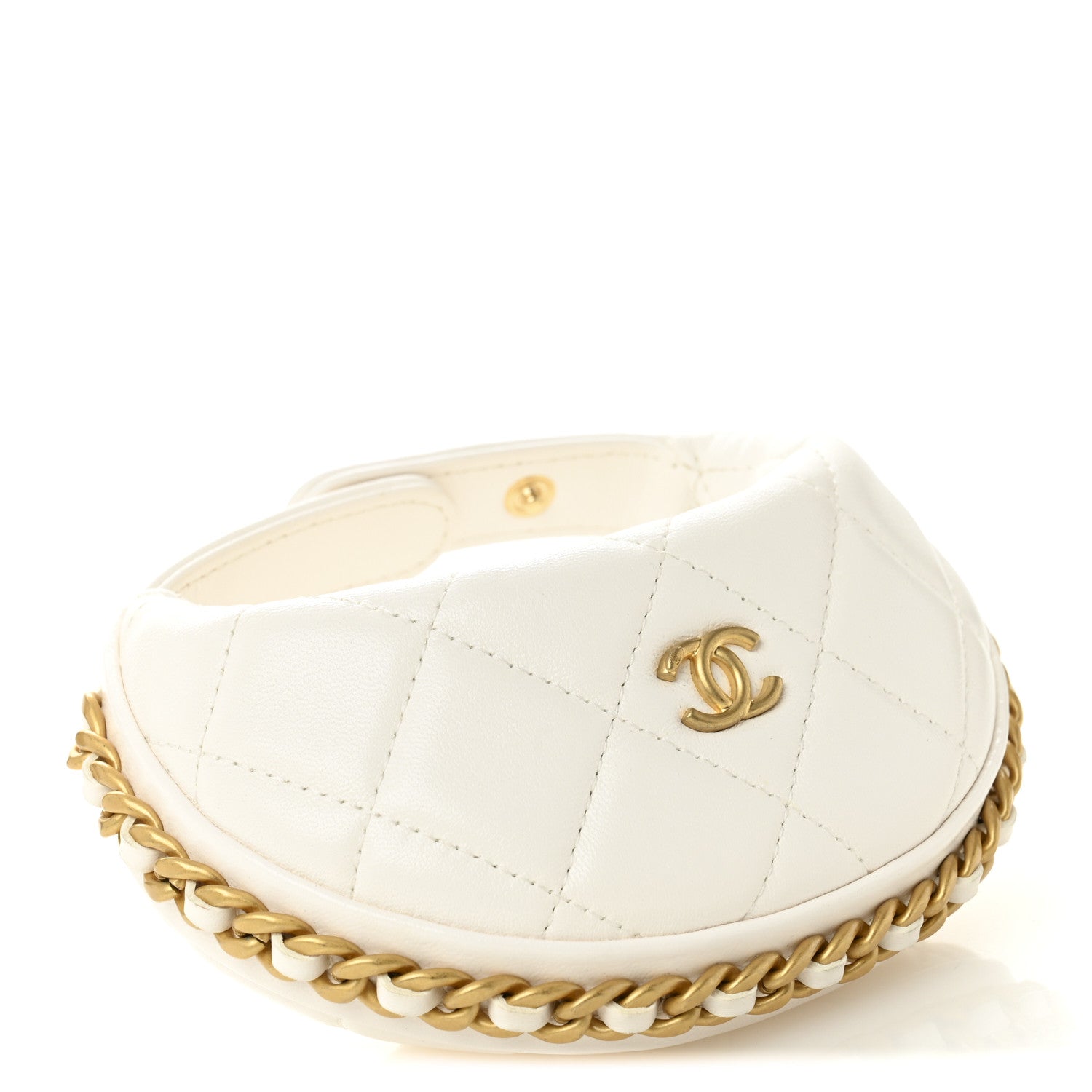 Chanel Shiny Crumpled Lambskin Quilted Chain Around Mini Pouch White 4 of 11