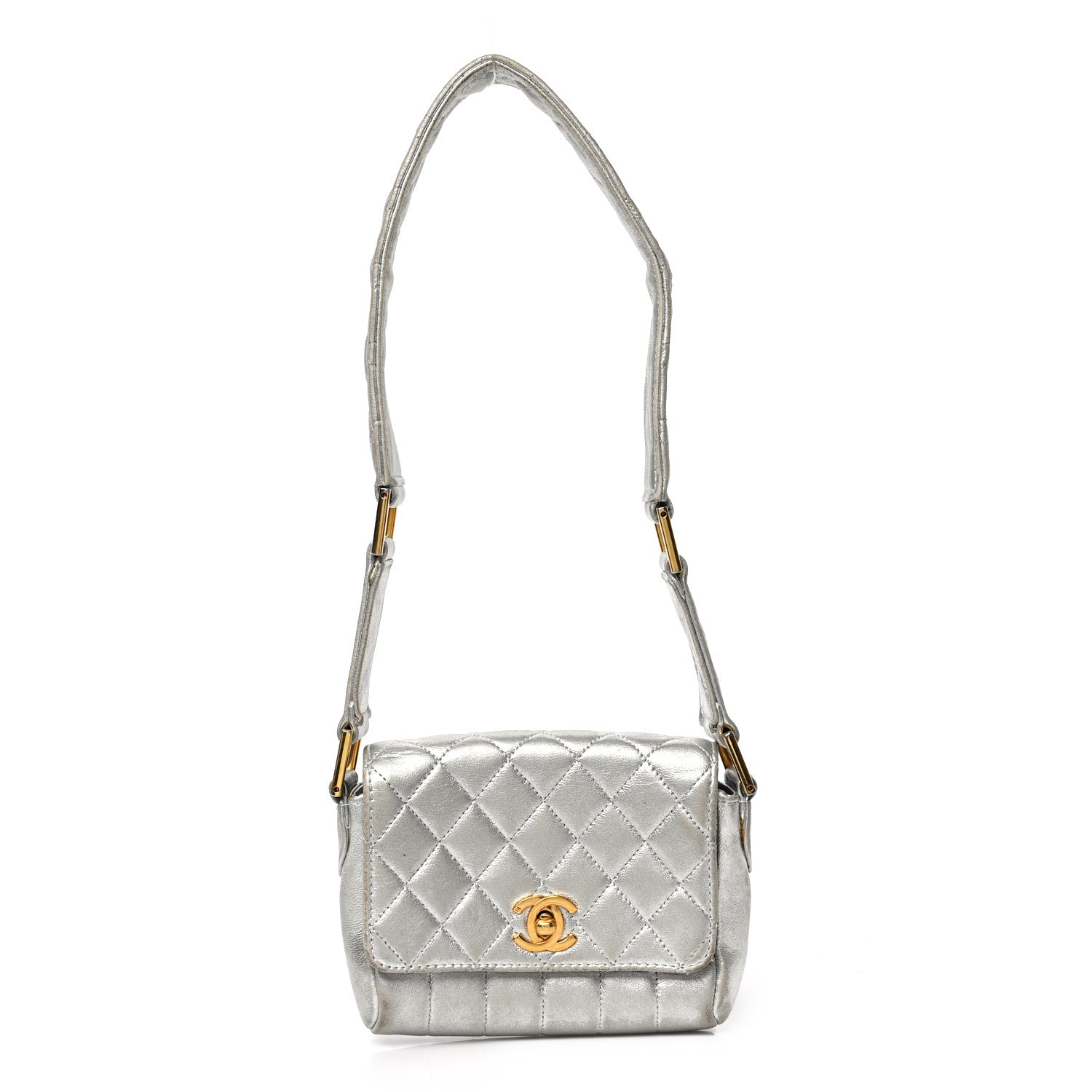Chanel Metallic Lambskin Quilted Micro Flap Silver 1 of 8
