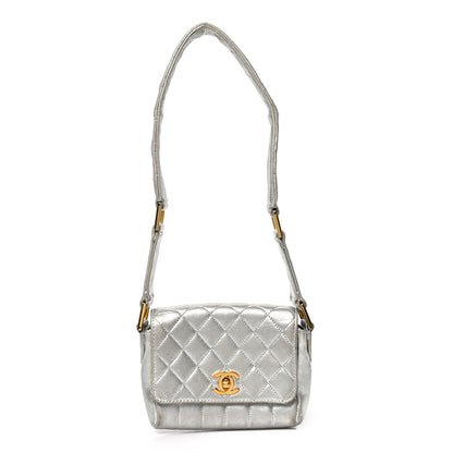 Chanel Metallic Lambskin Quilted Micro Flap Silver 1 of 8