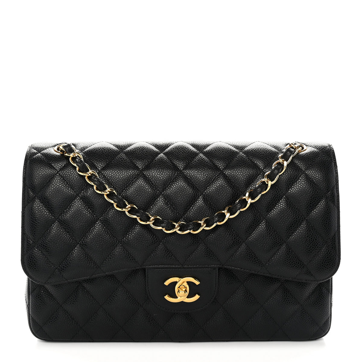 Caviar Quilted Jumbo Double Flap Black
