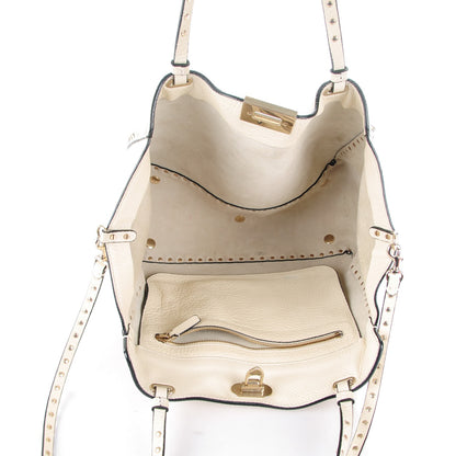 Valentino Garavani Grained Calfskin Medium Rockstud Tote Ivory 5 of 8