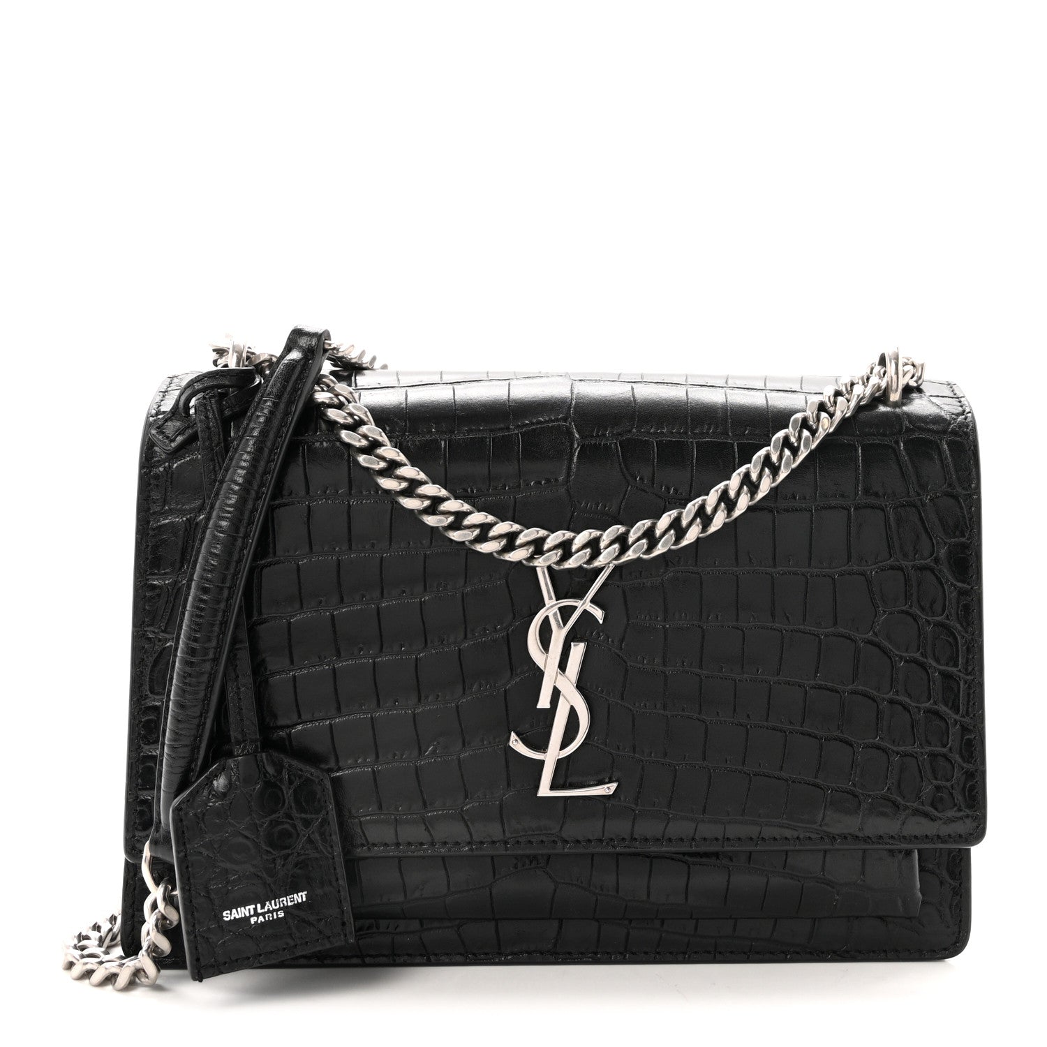 Saint Laurent Calfskin Crocodile Embossed Medium Monogram Sunset  Black 1 of 9