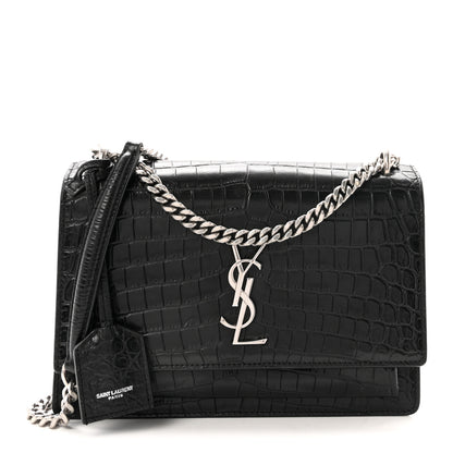 Saint Laurent Calfskin Crocodile Embossed Medium Monogram Sunset  Black 1 of 9