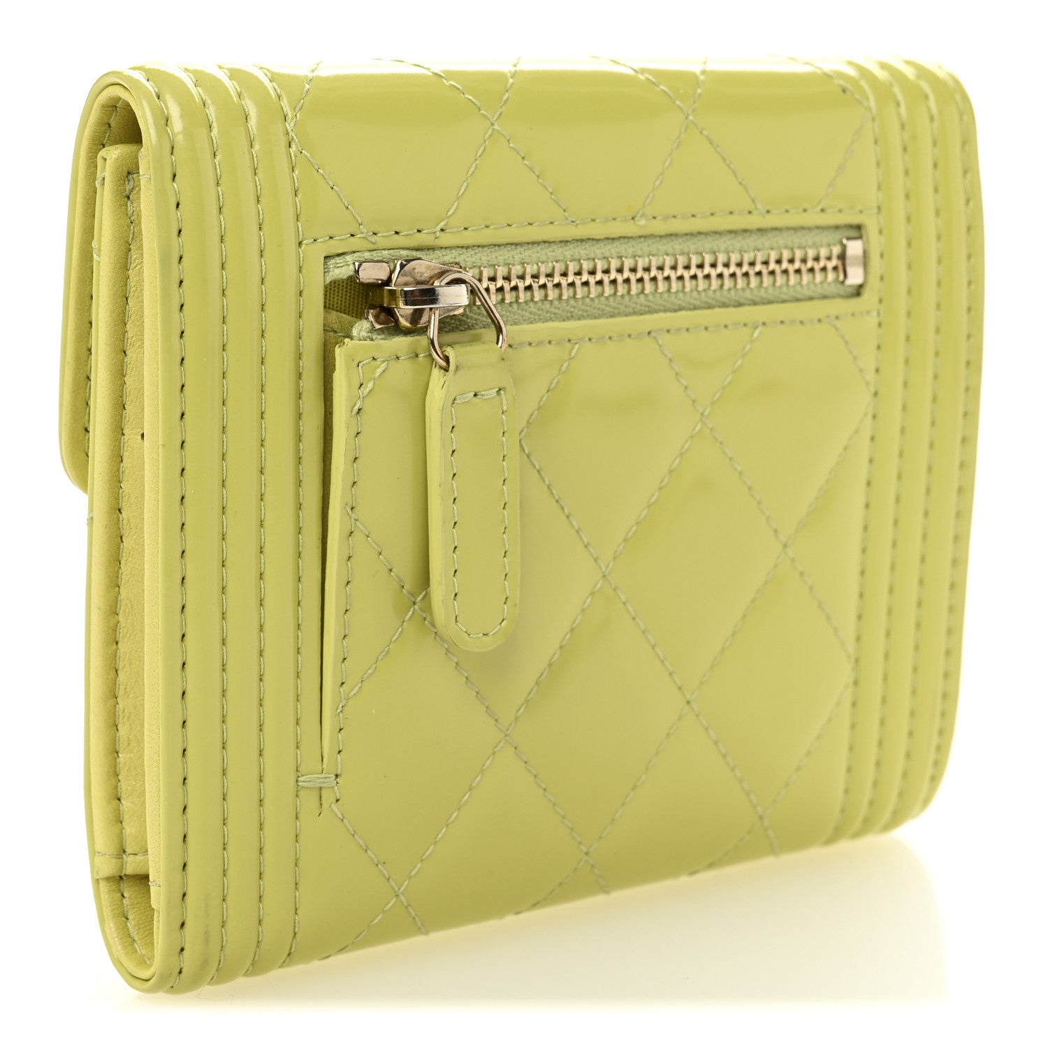 Chanel Patent Quilted Compact Boy Wallet Yellow 3 of 12