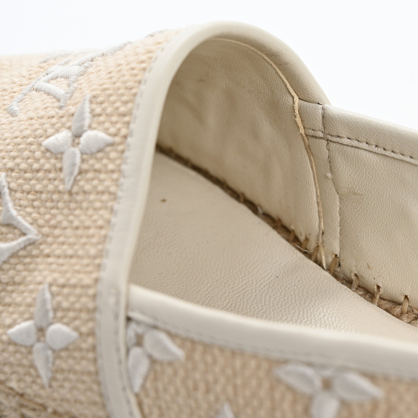 Canvas Monogram Starboard Espadrille Flats 37 Beige White