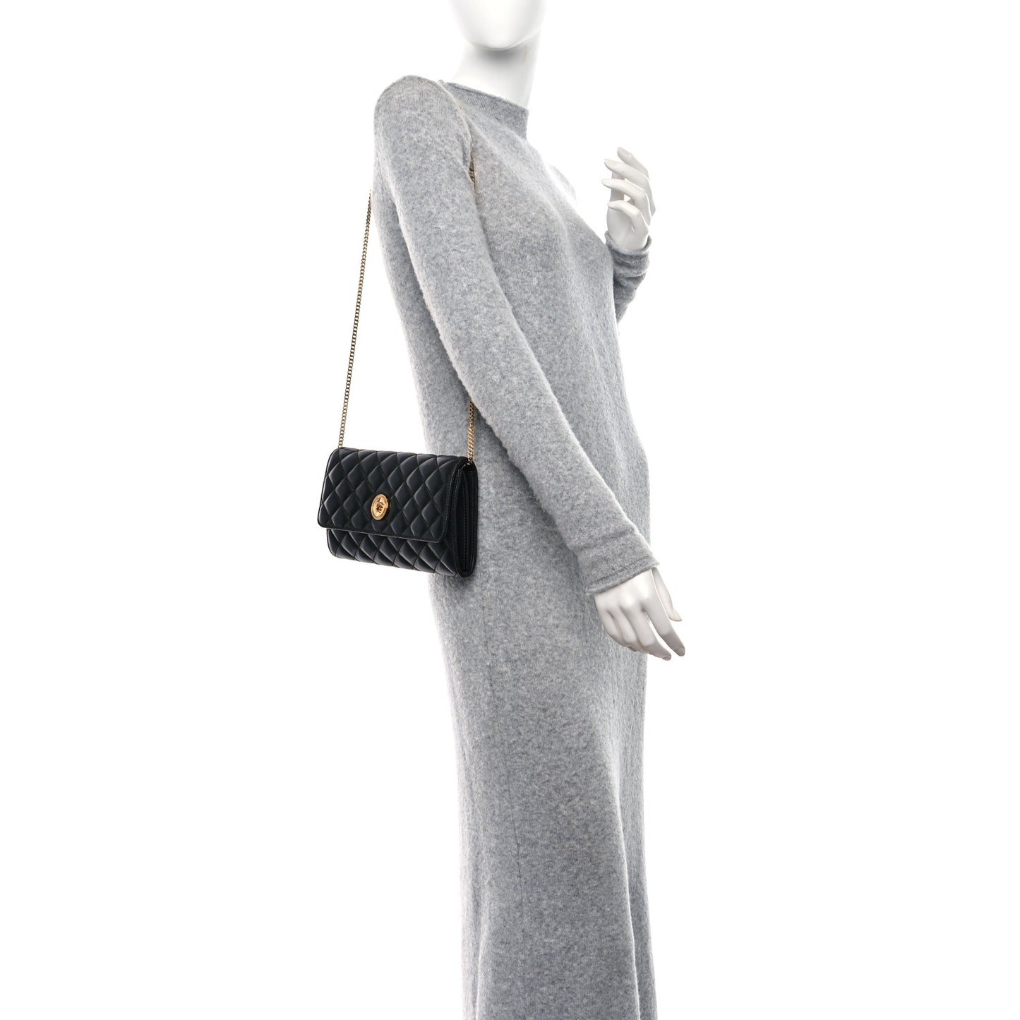Lambskin Quilted Medusa Wallet on Chain Crossbody Black