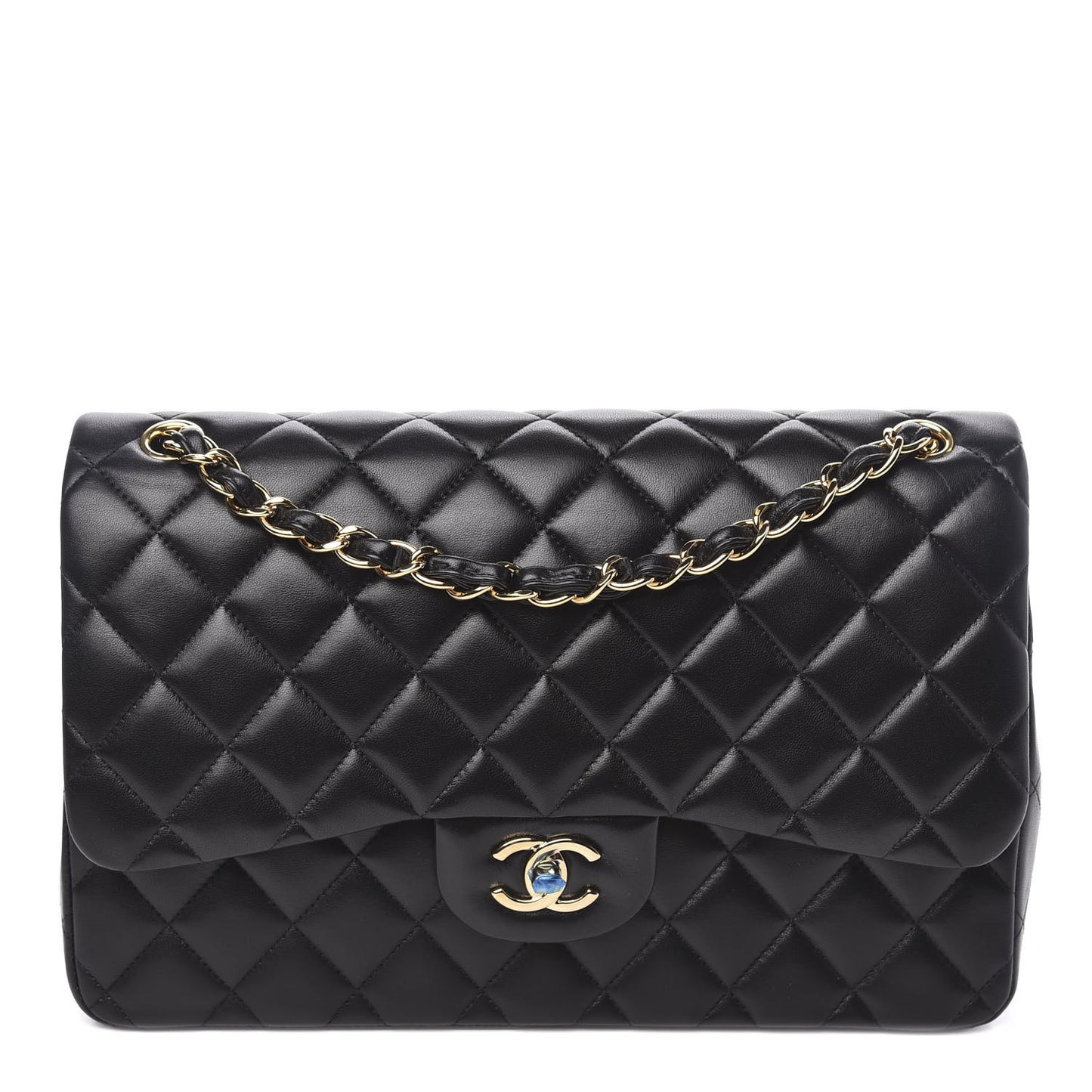 Lambskin Quilted Jumbo Double Flap Black