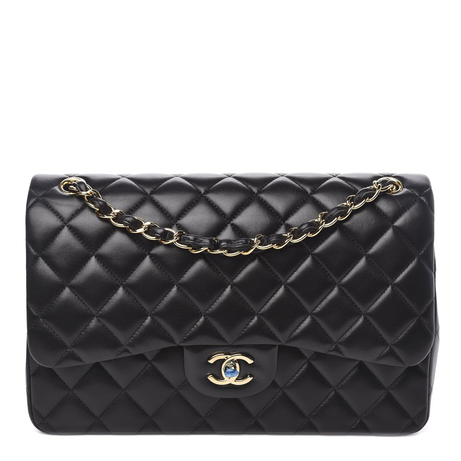 Chanel Lambskin Quilted Jumbo Double Flap Black 1 of 14
