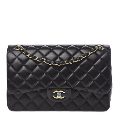 Chanel Lambskin Quilted Jumbo Double Flap Black 1 of 14