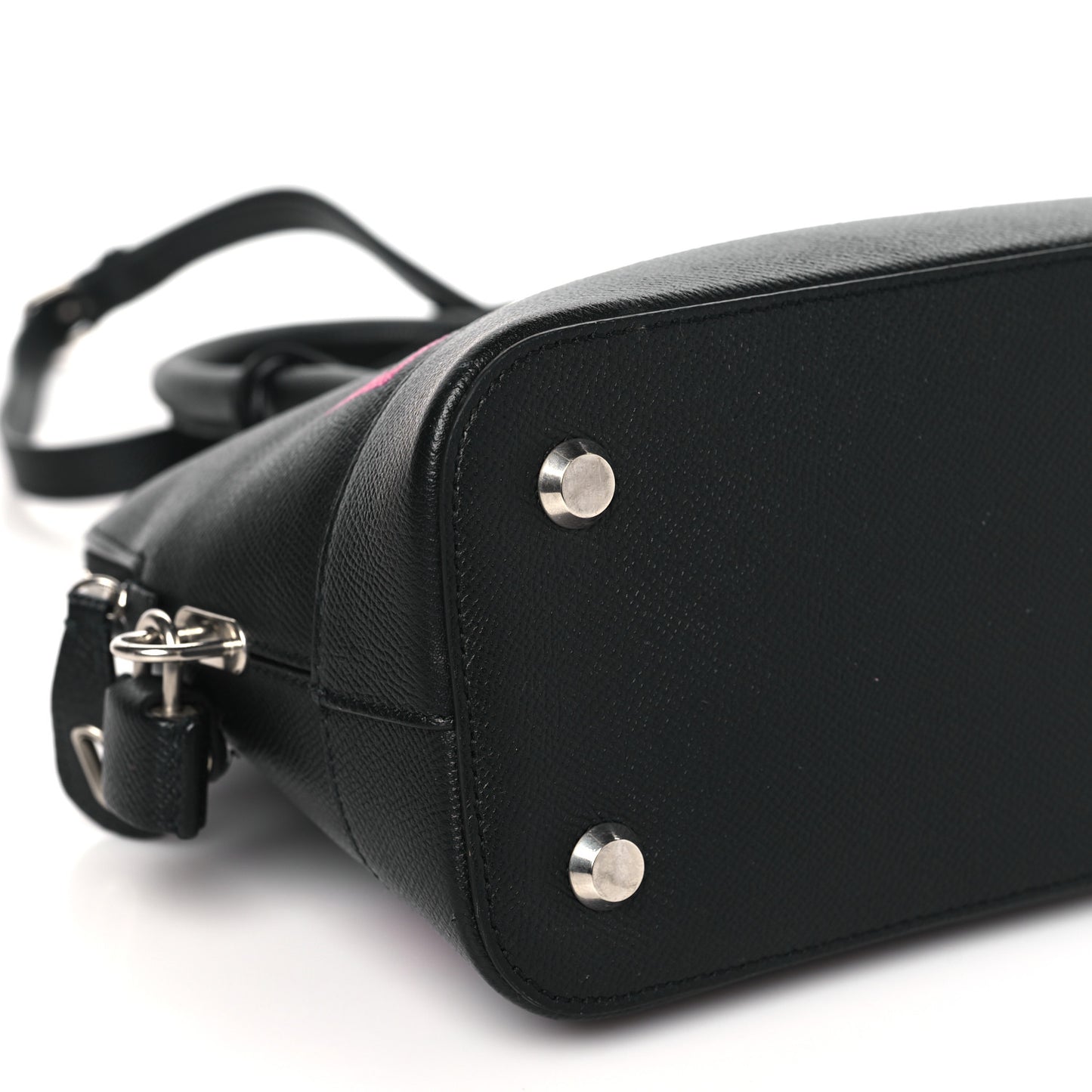 Signature Grained Calfskin Logo S Ville Top Handle Bag Black Rose Shocking