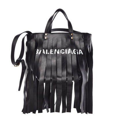 Balenciaga Calfskin XS Fringe Laundry Cabas Black 1 of 9
