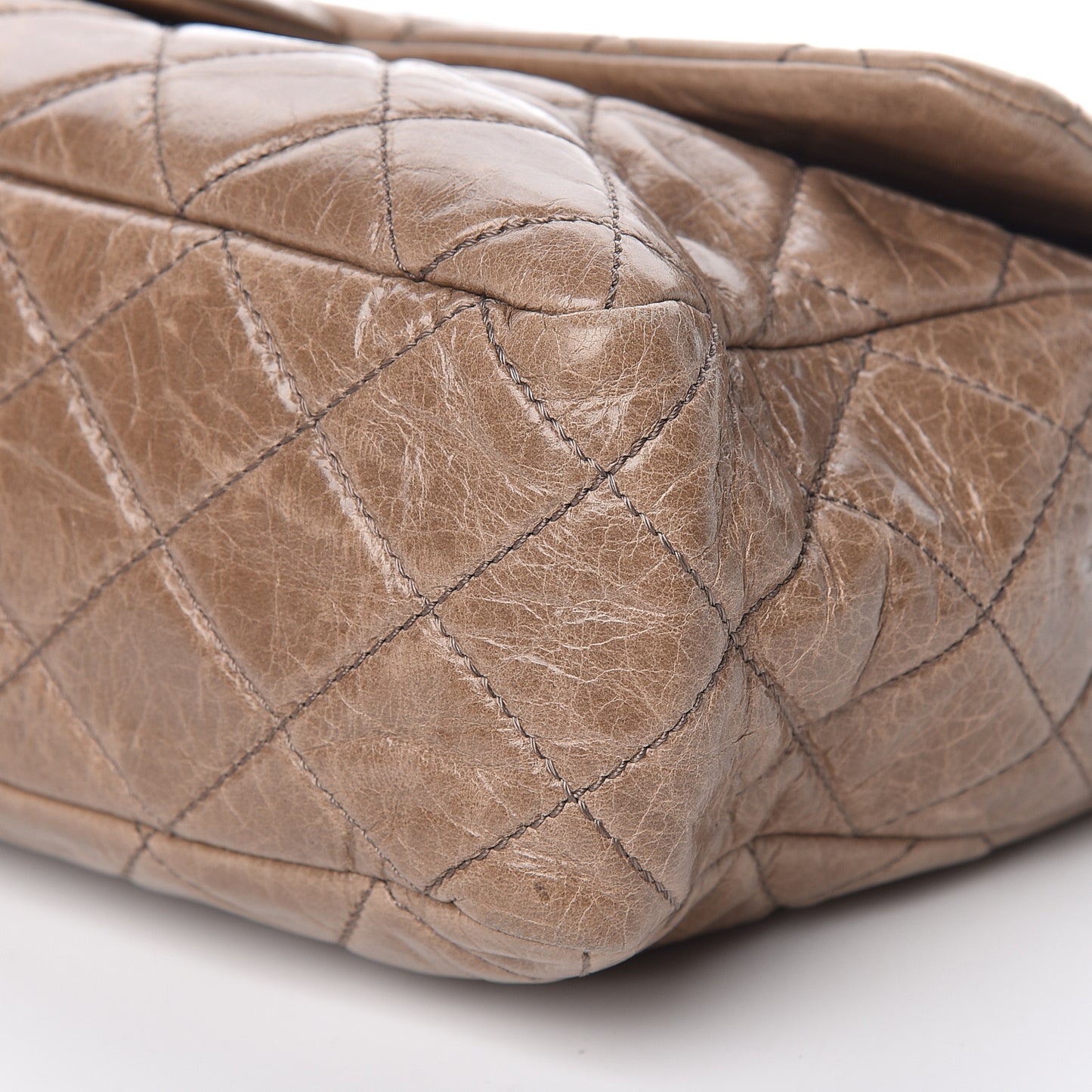 Glazed Calfskin Castle Rock Medium Flap Dark Beige