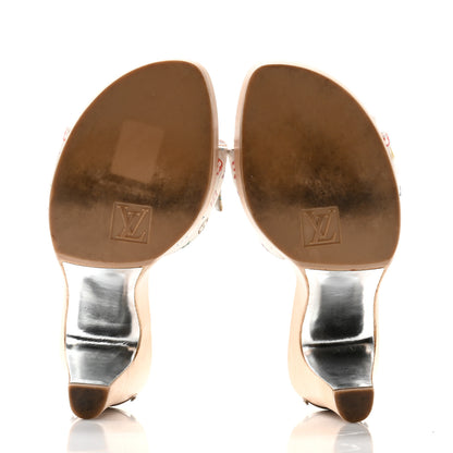 Louis Vuitton Satin Wood Floral Monogram Multicolor Sandal Pumps 35 White 5 of 10
