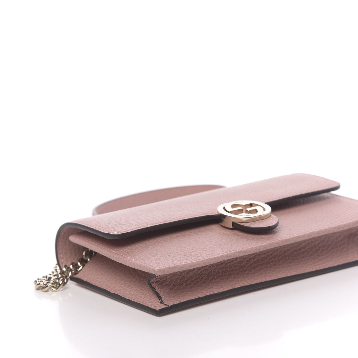 Dollar Calfskin Interlocking G Chain Wallet Soft Pink