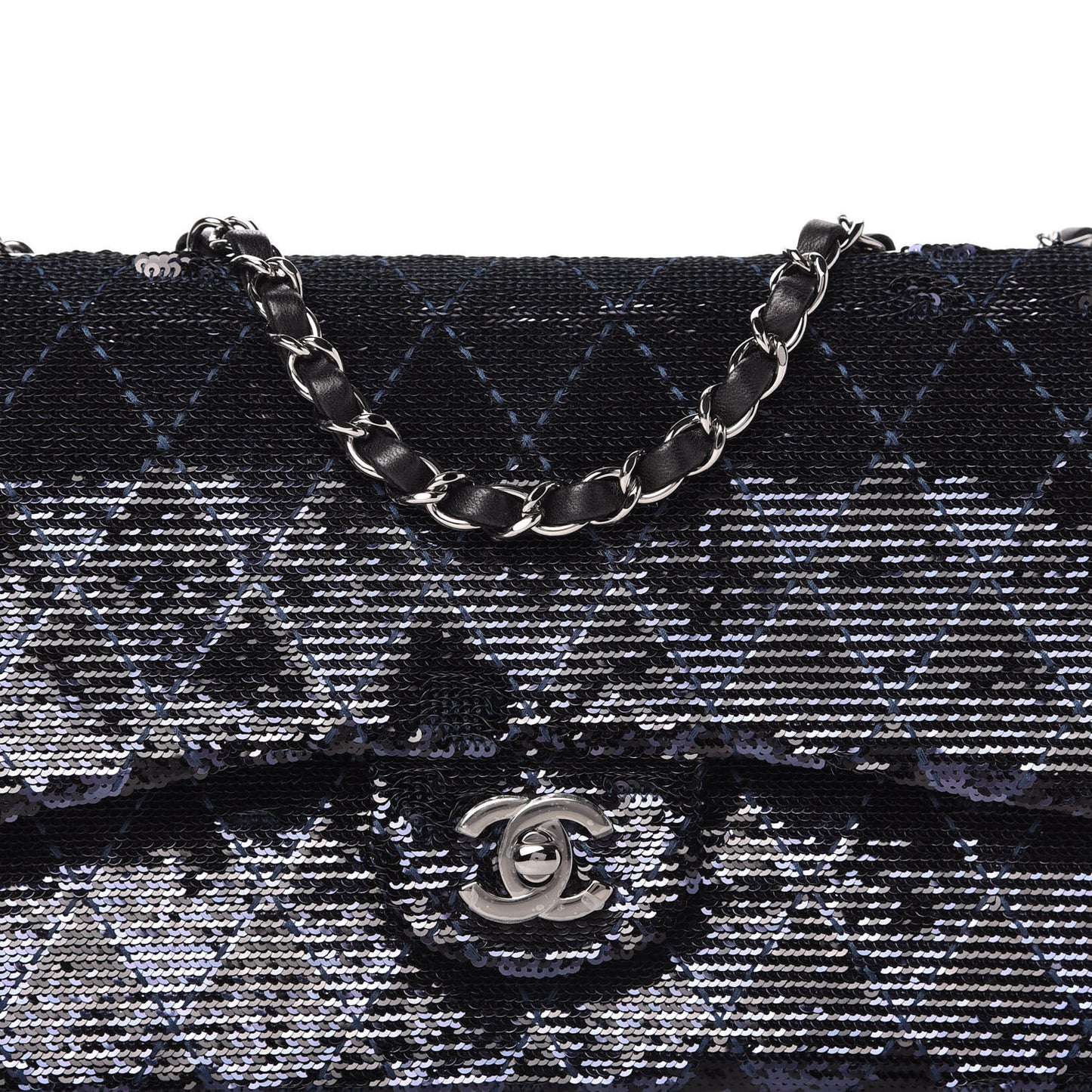 Sequin Quilted Medium Single Flap Blue