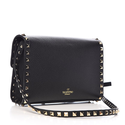 Valentino Garavani Pebbled Calfskin Medium Rockstud Flip Lock Crossbody Bag Black 3 of 9