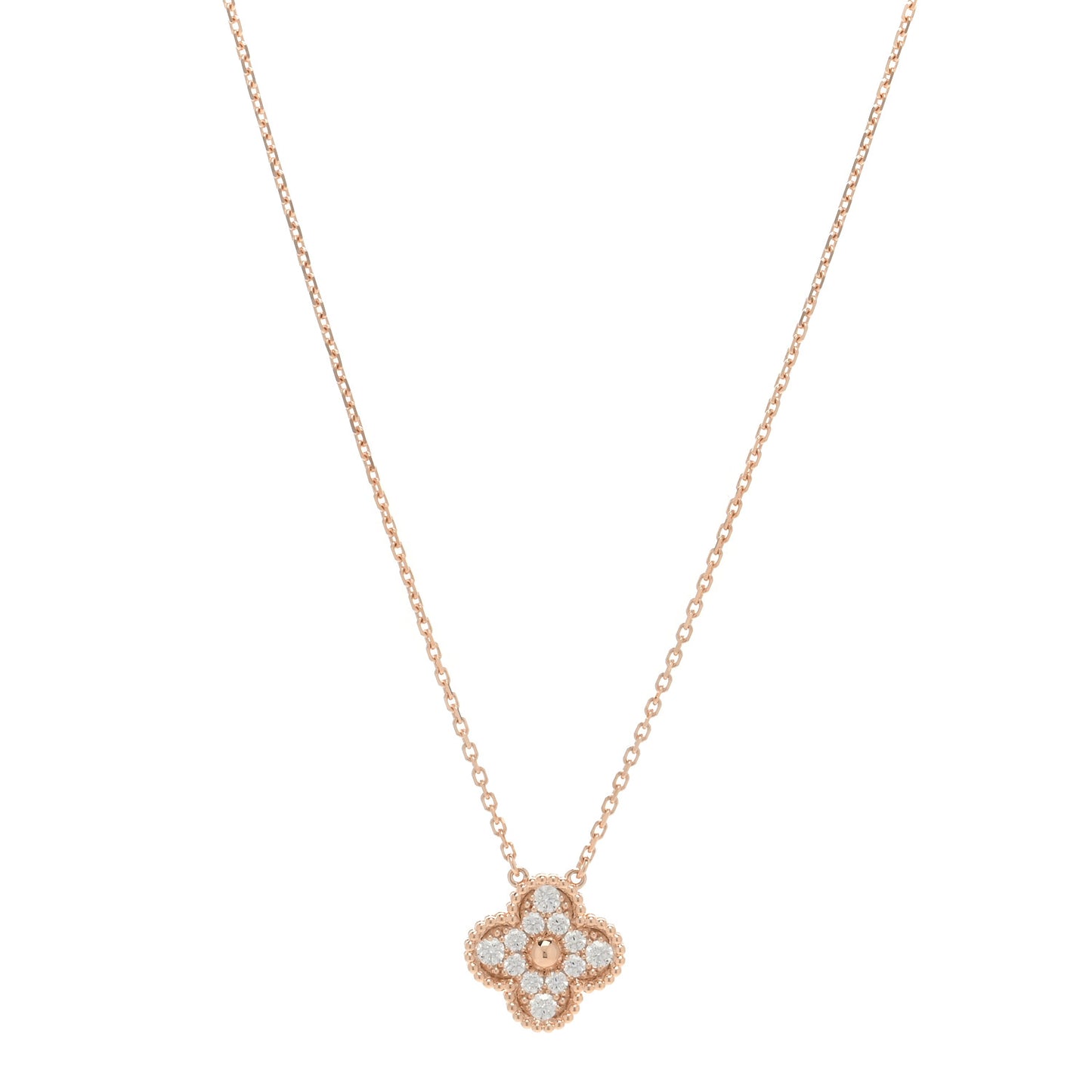 18K Rose Gold Diamond Vintage Alhambra Pendant Necklace