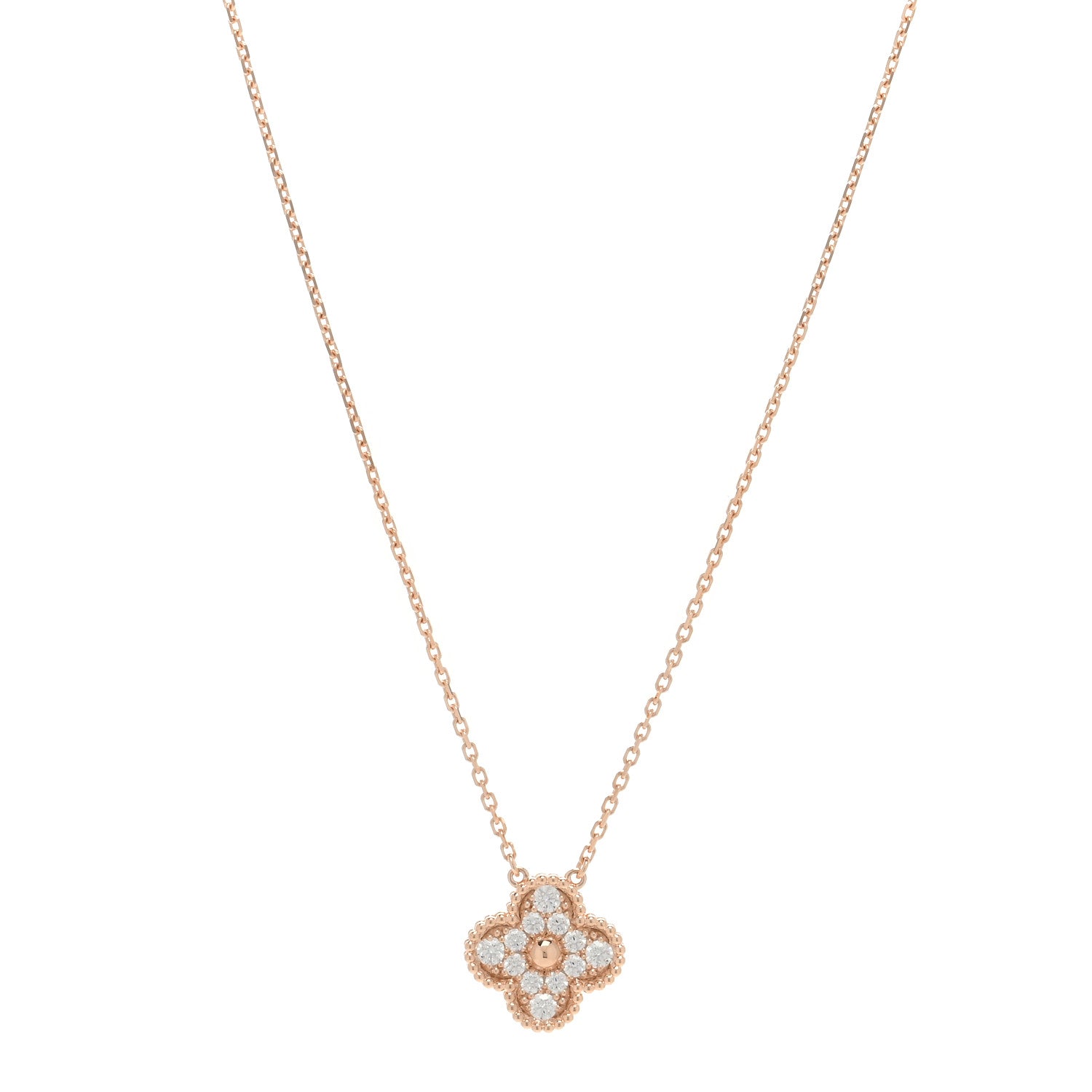 Van Cleef & Arpels 18K Rose Gold Diamond Vintage Alhambra Pendant Necklace 1 of 4
