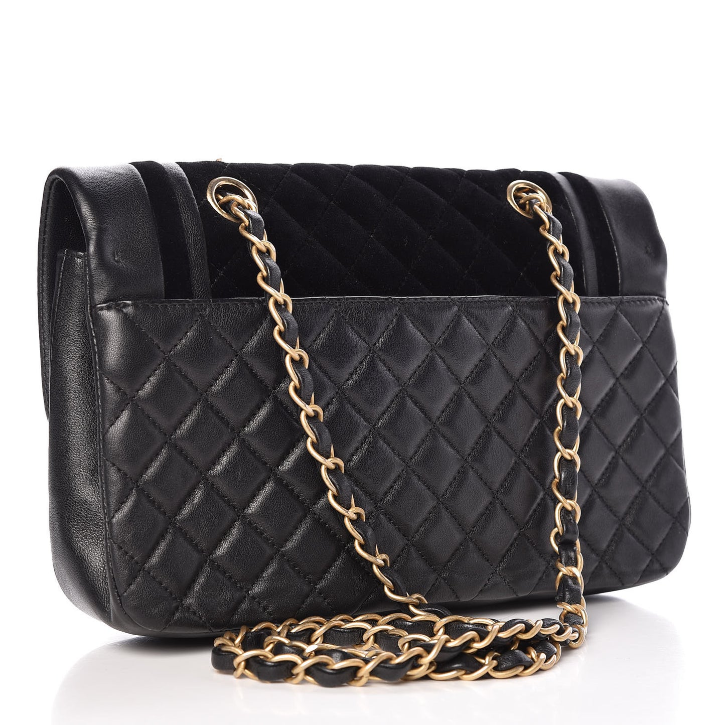 Metallic Lambskin Velvet Quilted Medium Flap Black
