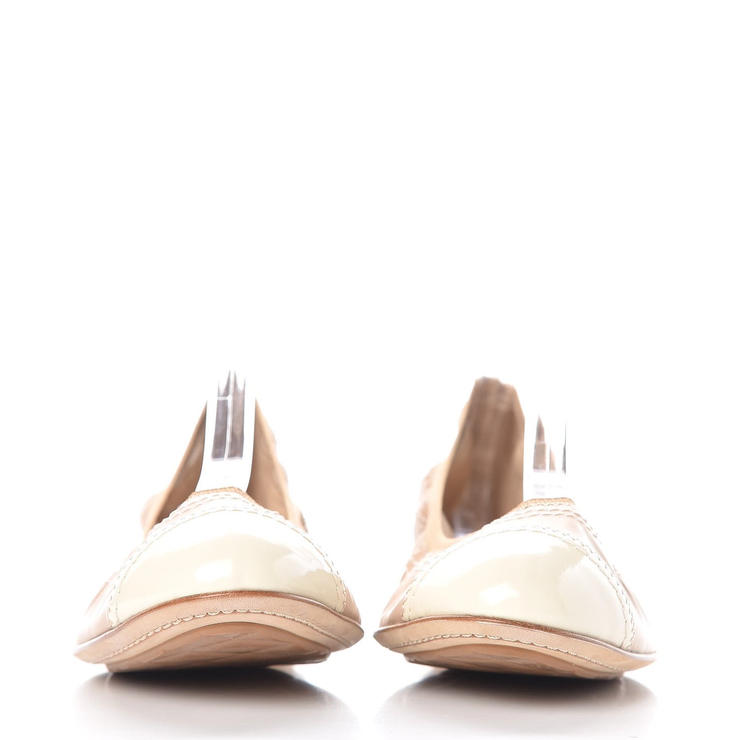 Lambskin Patent CC Elastic Cap Toe Ballerina Flats 37.5 Light Beige