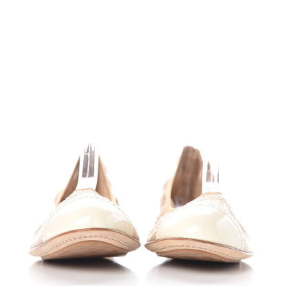 Chanel Lambskin Patent CC Elastic Cap Toe Ballerina Flats 37.5 Light Beige 2 of 10