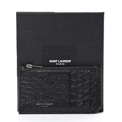 Saint Laurent Calfskin Crocodile Embossed 5 Fragments Zip Card Case Black 7 of 7