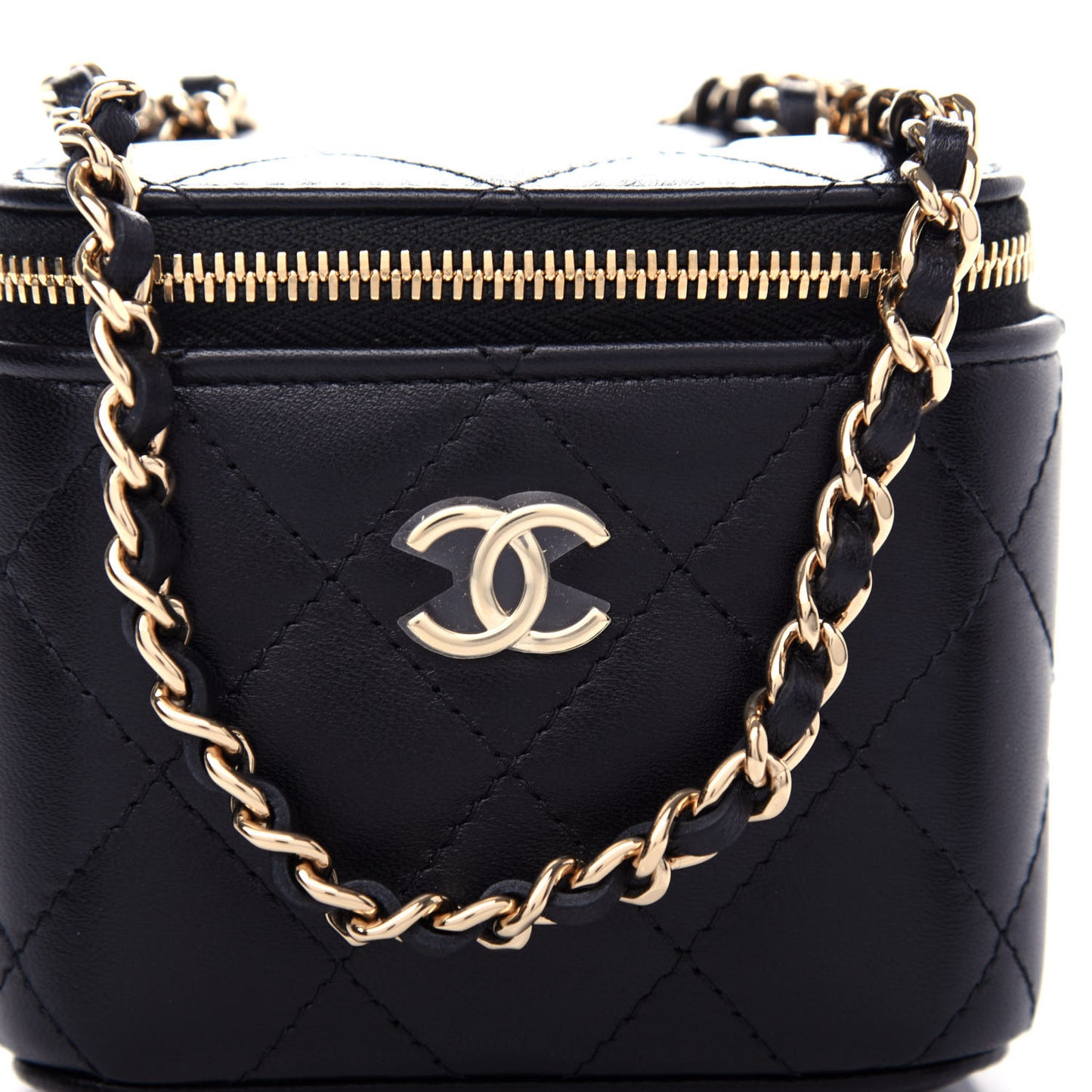 Lambskin Quilted My Chanel Lady Vanity Case With Chain Black