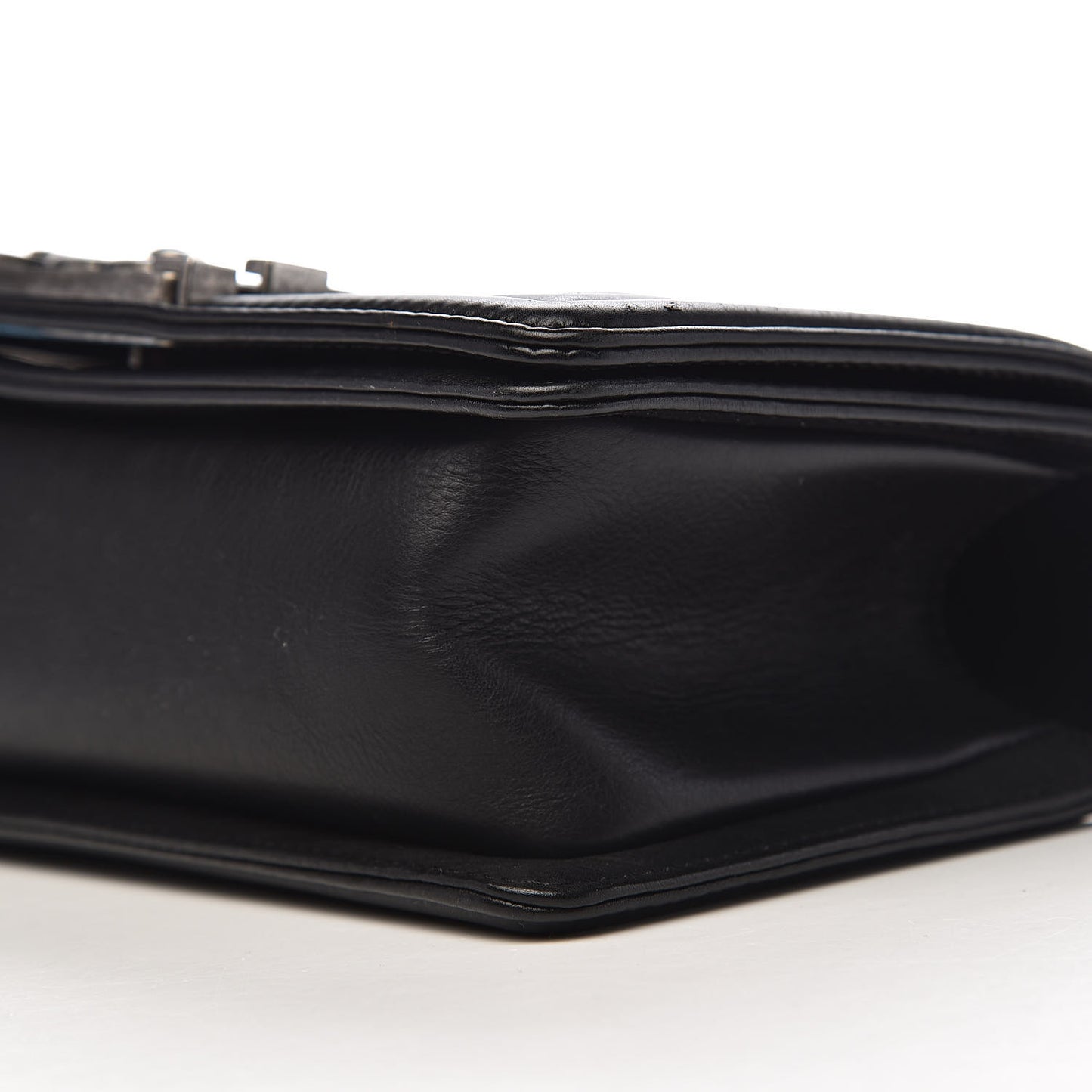 Calfskin Double Stitch Small Boy Flap Black