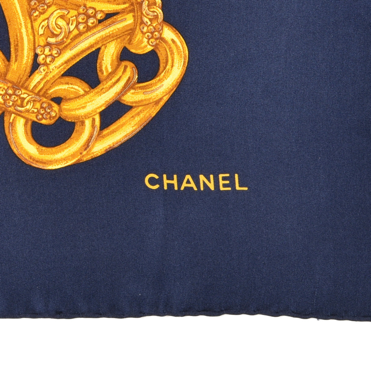 Silk CC Chain Square Scarf Navy
