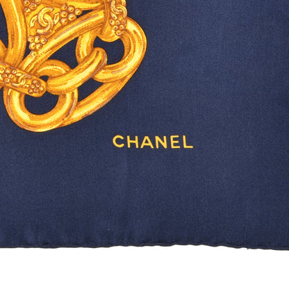 Chanel Silk CC Chain Square Scarf Navy 2 of 3